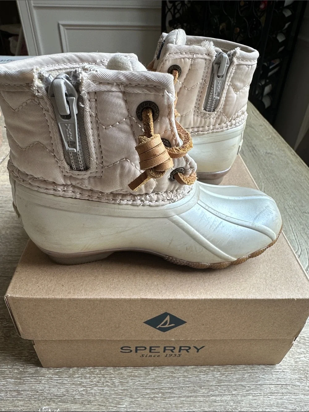 Sperry Kids Ivory & Tan Rain Duck Boots